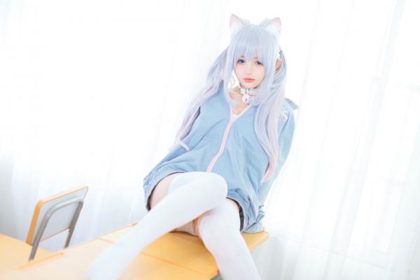    桜井宁宁-036-宁宁喵：元气猫耳少女校园角色扮演，穿连体衣配运动外套的二次元写真第26张图片