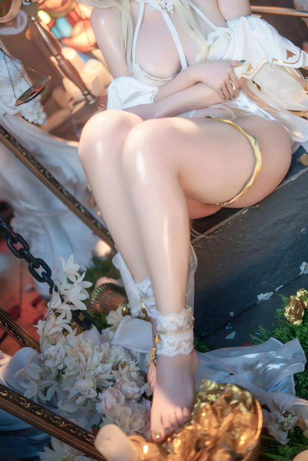    阿薰kaOri碧蓝航线金狮Cosplay，纯白蕾丝仙气女神写真，梦幻圣殿风格极致诱惑大片第39张图片