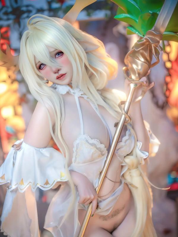    阿薰kaOri碧蓝航线金狮Cosplay，纯白蕾丝仙气女神写真，梦幻圣殿风格极致诱惑大片第115张图片