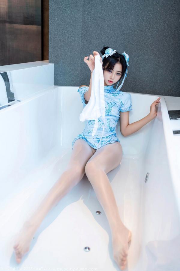 时安安Camellia 时安安  XingYan星颜社-414-时安安-Cos蓝色旗袍春丽浴缸场景-2025.10.22第35张图片