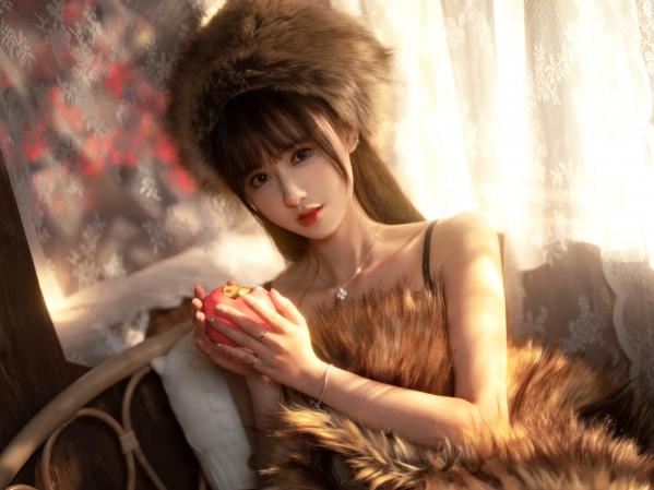    羽生三未 冬之恋歌系列——毛绒皮草与黑色内衣的极致诱惑，温暖冬日室内私房照，优雅与性感并存的绝美瞬间[37P]第8张图片
