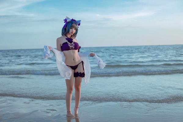    二佐Nisa - 碧蓝航线柴郡泳装COS，海边比基尼写真，极致诱惑甜美猫耳少女，清凉夏日清新私房照 [30P]第3张图片