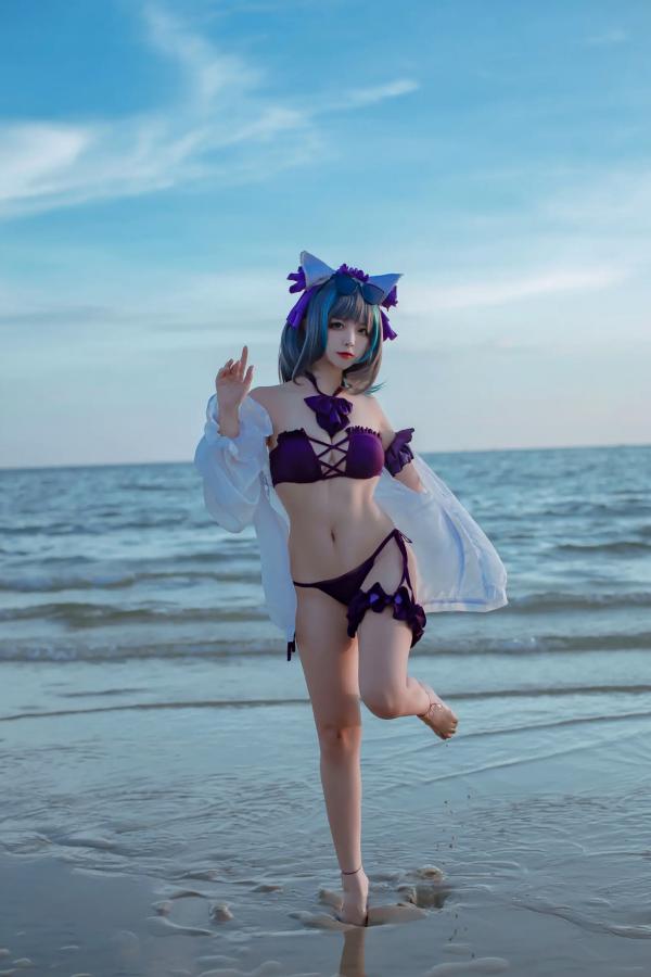    二佐Nisa - 碧蓝航线柴郡泳装COS，海边比基尼写真，极致诱惑甜美猫耳少女，清凉夏日清新私房照 [30P]第4张图片
