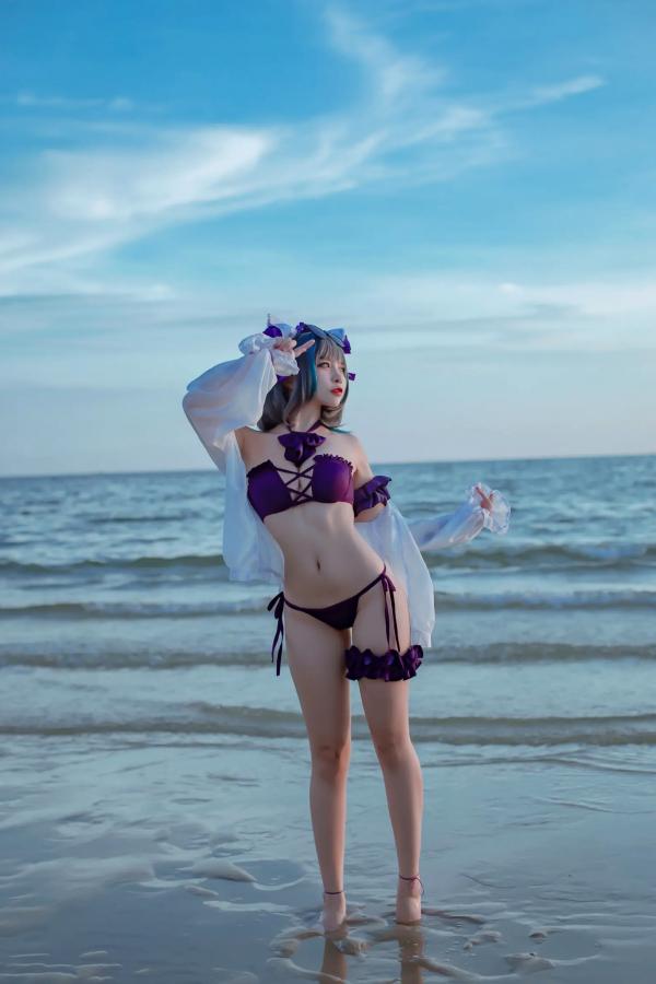    二佐Nisa - 碧蓝航线柴郡泳装COS，海边比基尼写真，极致诱惑甜美猫耳少女，清凉夏日清新私房照 [30P]第6张图片