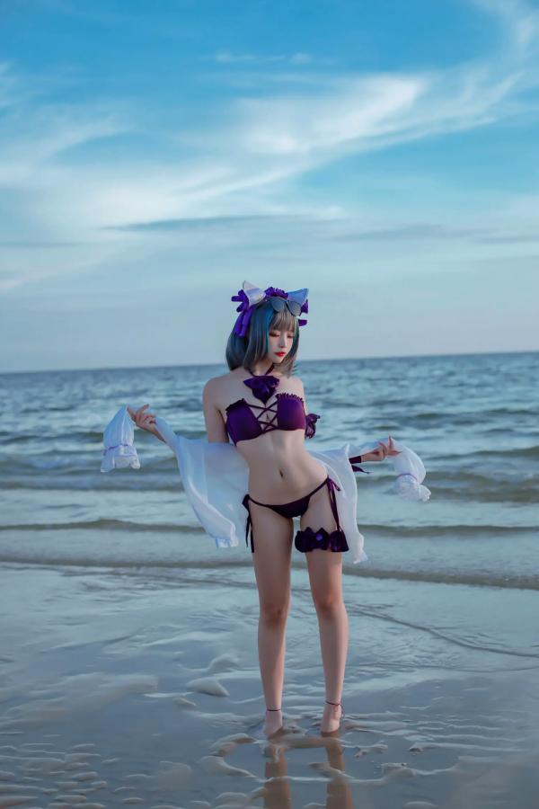   二佐Nisa - 碧蓝航线柴郡泳装COS，海边比基尼写真，极致诱惑甜美猫耳少女，清凉夏日清新私房照 [30P]第7张图片