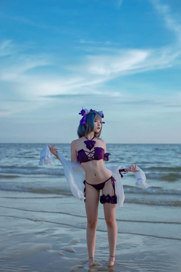    二佐Nisa - 碧蓝航线柴郡泳装COS，海边比基尼写真，极致诱惑甜美猫耳少女，清凉夏日清新私房照 [30P]第8张图片