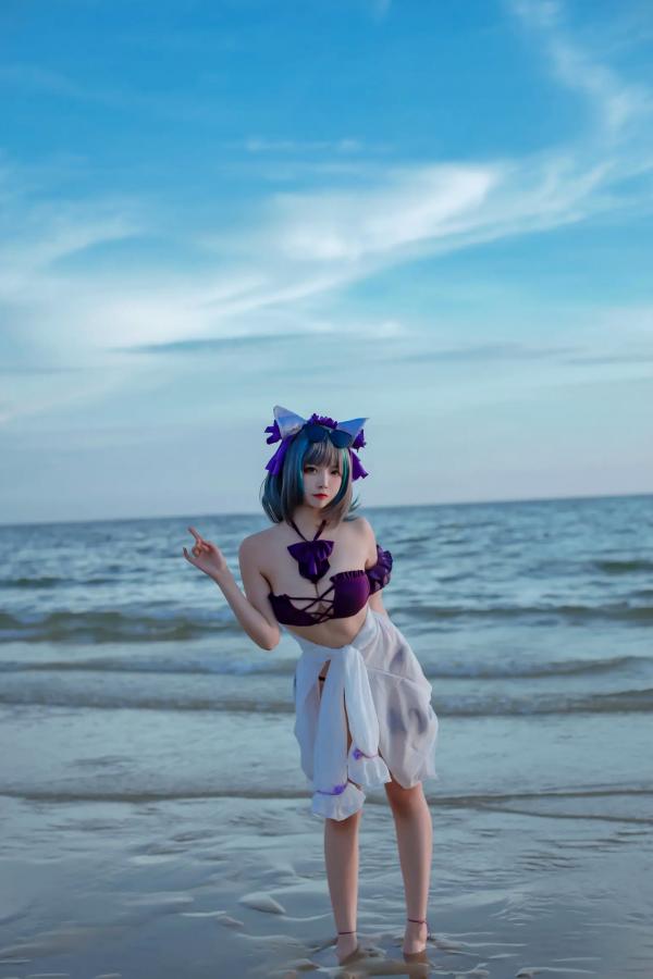    二佐Nisa - 碧蓝航线柴郡泳装COS，海边比基尼写真，极致诱惑甜美猫耳少女，清凉夏日清新私房照 [30P]第9张图片