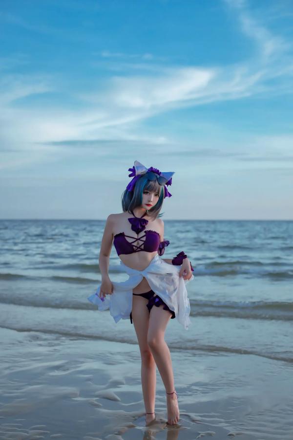    二佐Nisa - 碧蓝航线柴郡泳装COS，海边比基尼写真，极致诱惑甜美猫耳少女，清凉夏日清新私房照 [30P]第10张图片