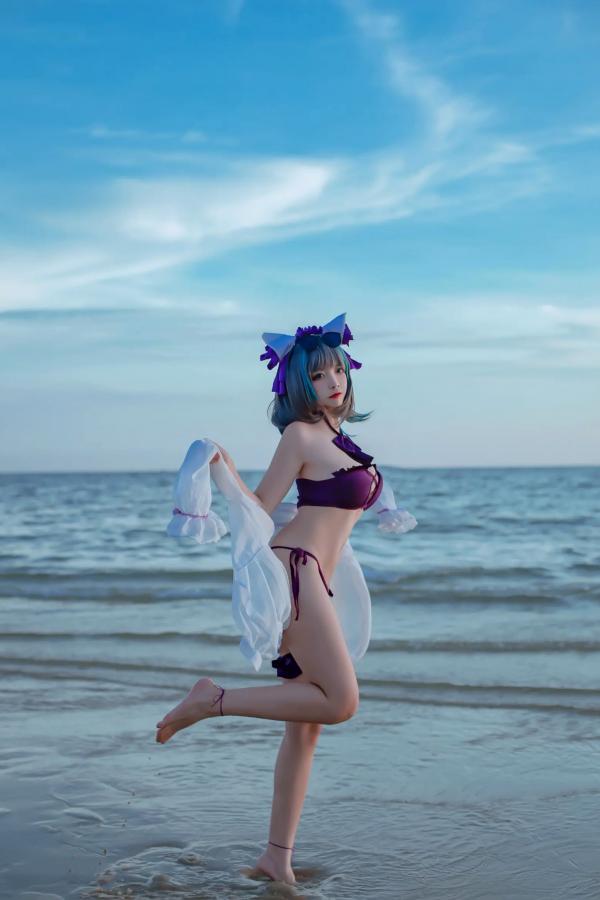    二佐Nisa - 碧蓝航线柴郡泳装COS，海边比基尼写真，极致诱惑甜美猫耳少女，清凉夏日清新私房照 [30P]第11张图片