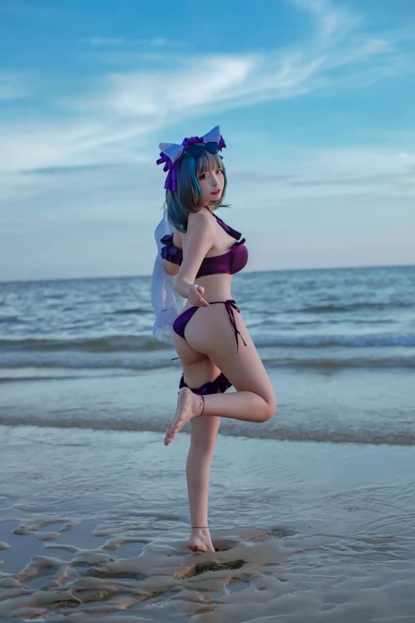    二佐Nisa - 碧蓝航线柴郡泳装COS，海边比基尼写真，极致诱惑甜美猫耳少女，清凉夏日清新私房照 [30P]第12张图片