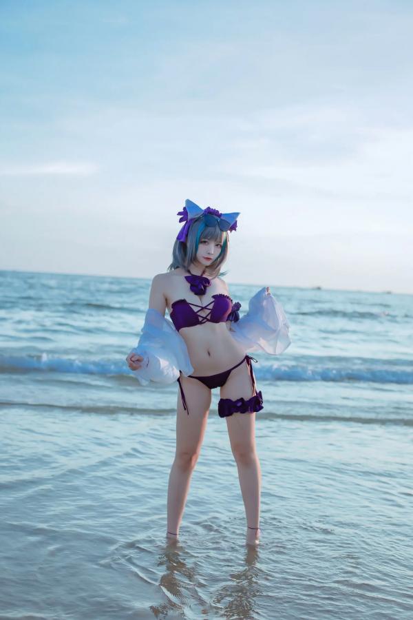    二佐Nisa - 碧蓝航线柴郡泳装COS，海边比基尼写真，极致诱惑甜美猫耳少女，清凉夏日清新私房照 [30P]第15张图片