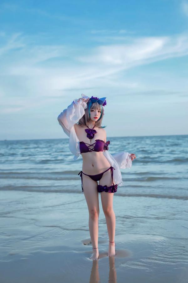    二佐Nisa - 碧蓝航线柴郡泳装COS，海边比基尼写真，极致诱惑甜美猫耳少女，清凉夏日清新私房照 [30P]第16张图片
