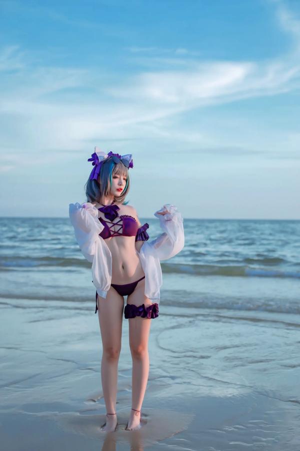    二佐Nisa - 碧蓝航线柴郡泳装COS，海边比基尼写真，极致诱惑甜美猫耳少女，清凉夏日清新私房照 [30P]第17张图片