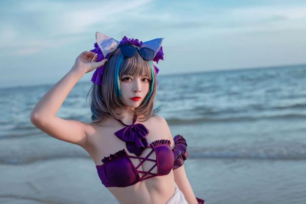    二佐Nisa - 碧蓝航线柴郡泳装COS，海边比基尼写真，极致诱惑甜美猫耳少女，清凉夏日清新私房照 [30P]第22张图片