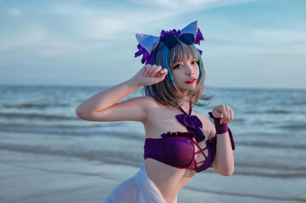    二佐Nisa - 碧蓝航线柴郡泳装COS，海边比基尼写真，极致诱惑甜美猫耳少女，清凉夏日清新私房照 [30P]第25张图片