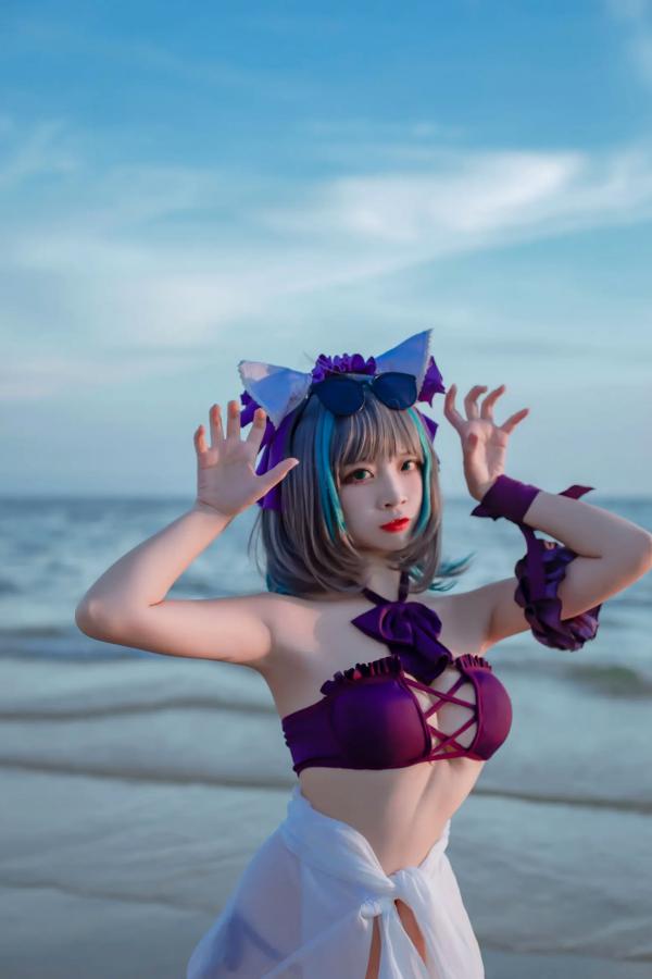    二佐Nisa - 碧蓝航线柴郡泳装COS，海边比基尼写真，极致诱惑甜美猫耳少女，清凉夏日清新私房照 [30P]第26张图片