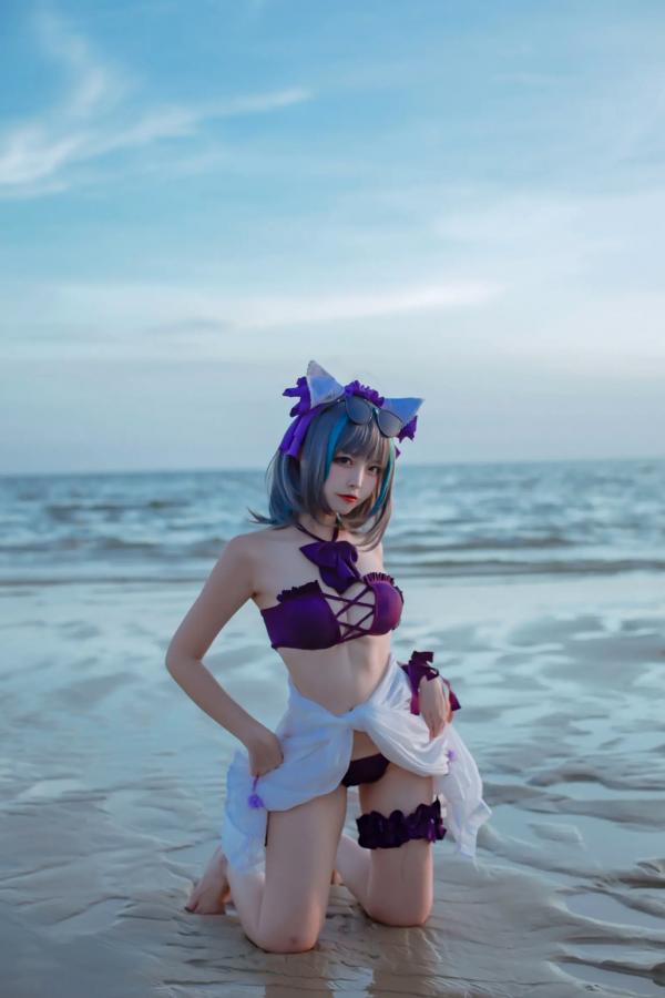    二佐Nisa - 碧蓝航线柴郡泳装COS，海边比基尼写真，极致诱惑甜美猫耳少女，清凉夏日清新私房照 [30P]第27张图片