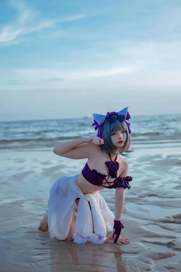    二佐Nisa - 碧蓝航线柴郡泳装COS，海边比基尼写真，极致诱惑甜美猫耳少女，清凉夏日清新私房照 [30P]第28张图片