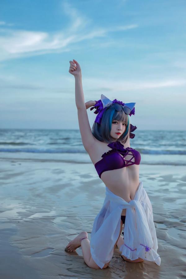    二佐Nisa - 碧蓝航线柴郡泳装COS，海边比基尼写真，极致诱惑甜美猫耳少女，清凉夏日清新私房照 [30P]第30张图片