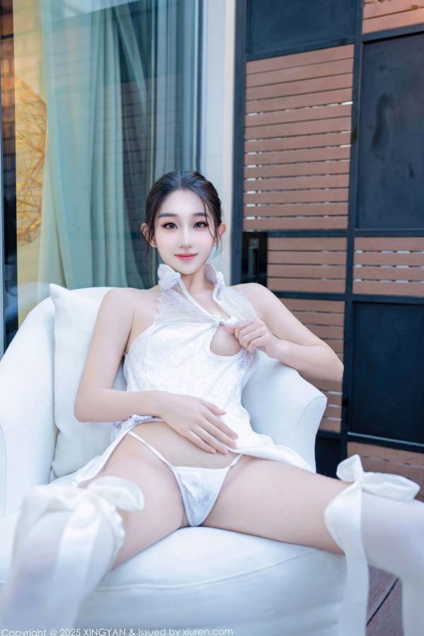    星颜社XingYan-313-星冉：纯白蕾丝情趣短旗袍与极致白丝诱惑，居家私房写真，唯美身姿尽显性感魅力第41张图片