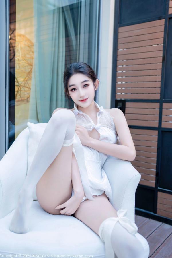    星颜社XingYan-313-星冉：纯白蕾丝情趣短旗袍与极致白丝诱惑，居家私房写真，唯美身姿尽显性感魅力第43张图片