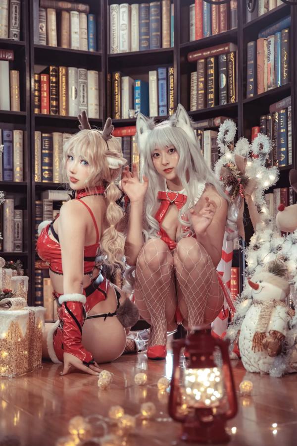    隼隼子 刺青Poi Luisa_零纱 驯鹿与狼 圣诞节主题 Cosplay私房照 红色漆皮制服 诱惑角色扮演 节日氛围感女神第10张图片