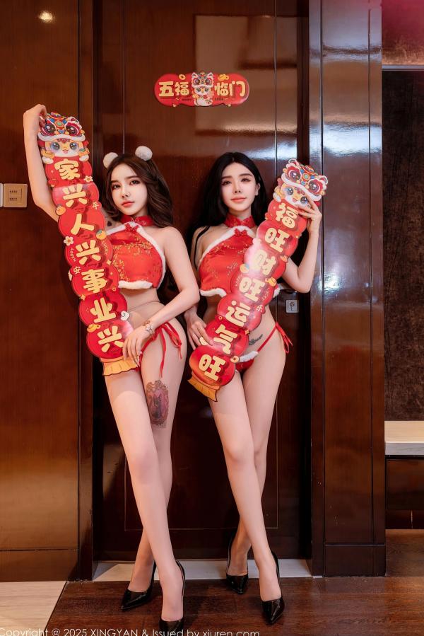    XingYan星颜社-304-潘思沁、温心怡：新年双人情趣装写真，私密卧室极致大尺度爆乳，火辣身材福利放送，无圣光艺术拍摄第2张图片