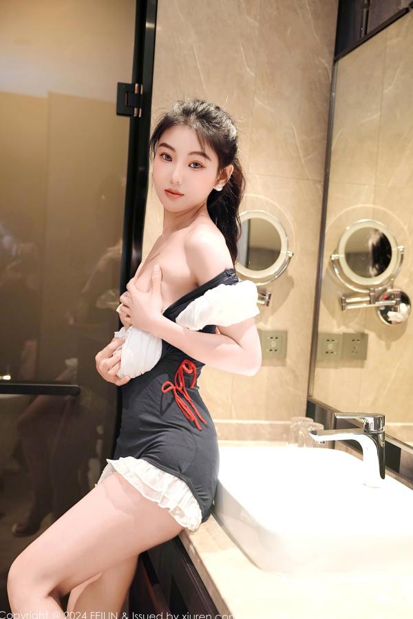    FeiLin嗲囡囡-希恬儿-黑白女仆装浴室内衣大尺度私房照，展现性感曼妙身姿与极致诱惑氛围第32张图片