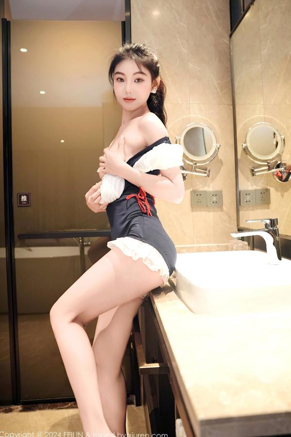    FeiLin嗲囡囡-希恬儿-黑白女仆装浴室内衣大尺度私房照，展现性感曼妙身姿与极致诱惑氛围第34张图片