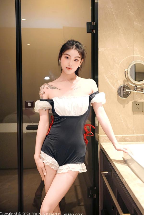    FeiLin嗲囡囡-希恬儿-黑白女仆装浴室内衣大尺度私房照，展现性感曼妙身姿与极致诱惑氛围第35张图片