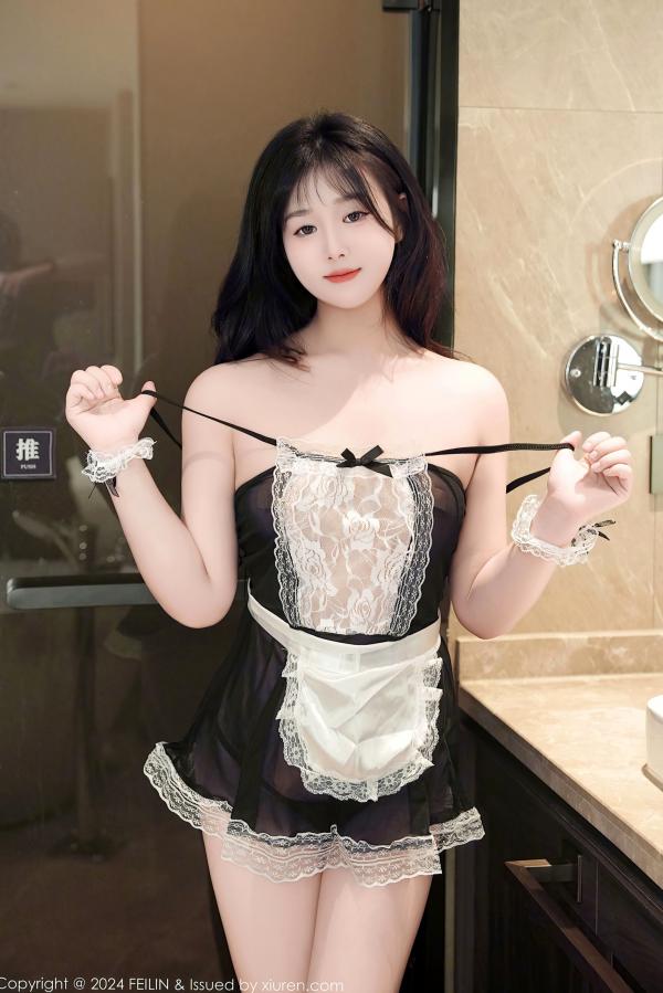    FeiLin嗲囡囡叶初雪-黑白情趣女仆装浴室私房写真，童颜巨乳极致诱惑，展现绝美火辣身材第16张图片