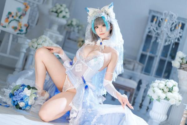    蜜汁猫裘 柴郡花嫁Cosplay高清美图，碧蓝航线角色扮演，唯美婚纱诱惑，演绎纯欲猫娘风情[125P]第1张图片