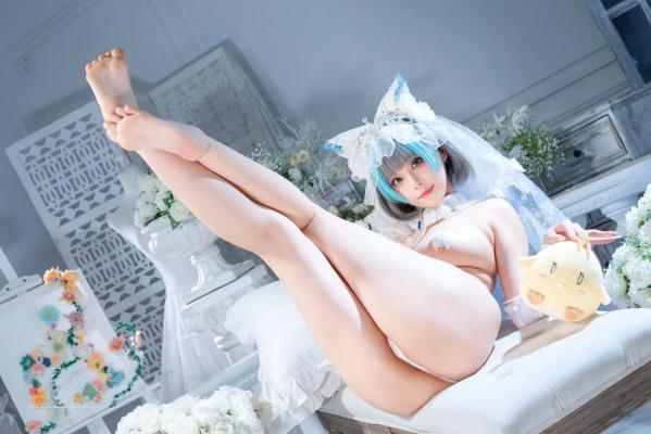    蜜汁猫裘 柴郡花嫁Cosplay高清美图，碧蓝航线角色扮演，唯美婚纱诱惑，演绎纯欲猫娘风情[125P]第5张图片