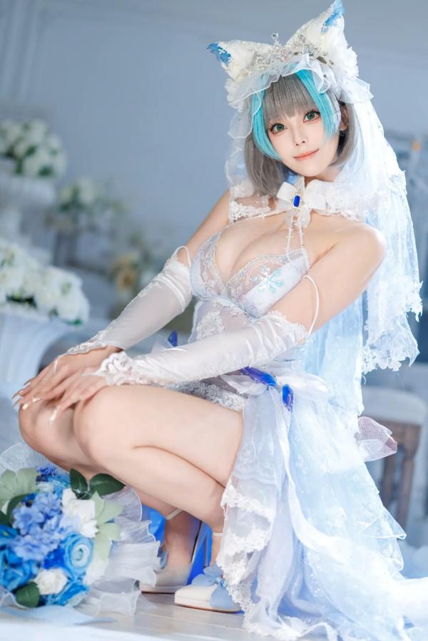    蜜汁猫裘 柴郡花嫁Cosplay高清美图，碧蓝航线角色扮演，唯美婚纱诱惑，演绎纯欲猫娘风情[125P]第6张图片