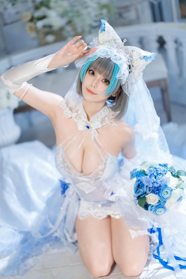    蜜汁猫裘 柴郡花嫁Cosplay高清美图，碧蓝航线角色扮演，唯美婚纱诱惑，演绎纯欲猫娘风情[125P]第7张图片