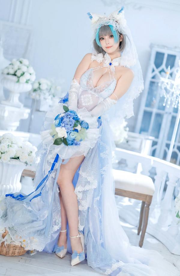    蜜汁猫裘 柴郡花嫁Cosplay高清美图，碧蓝航线角色扮演，唯美婚纱诱惑，演绎纯欲猫娘风情[125P]第9张图片