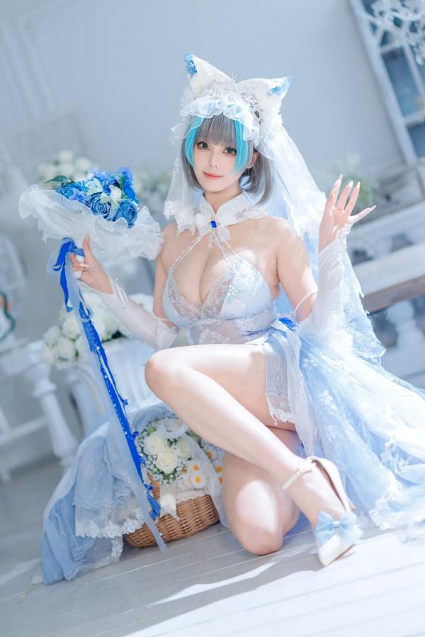    蜜汁猫裘 柴郡花嫁Cosplay高清美图，碧蓝航线角色扮演，唯美婚纱诱惑，演绎纯欲猫娘风情[125P]第10张图片