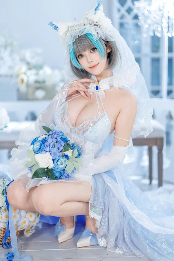    蜜汁猫裘 柴郡花嫁Cosplay高清美图，碧蓝航线角色扮演，唯美婚纱诱惑，演绎纯欲猫娘风情[125P]第13张图片