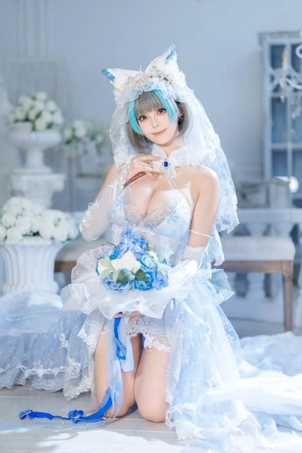    蜜汁猫裘 柴郡花嫁Cosplay高清美图，碧蓝航线角色扮演，唯美婚纱诱惑，演绎纯欲猫娘风情[125P]第15张图片