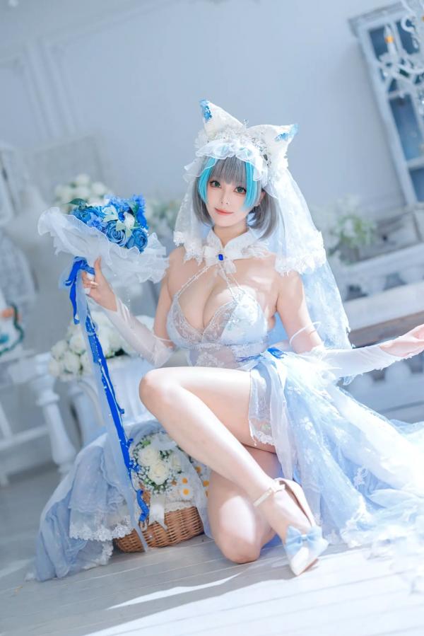    蜜汁猫裘 柴郡花嫁Cosplay高清美图，碧蓝航线角色扮演，唯美婚纱诱惑，演绎纯欲猫娘风情[125P]第16张图片