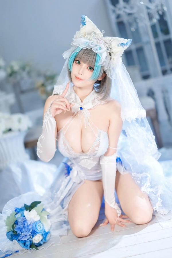    蜜汁猫裘 柴郡花嫁Cosplay高清美图，碧蓝航线角色扮演，唯美婚纱诱惑，演绎纯欲猫娘风情[125P]第18张图片