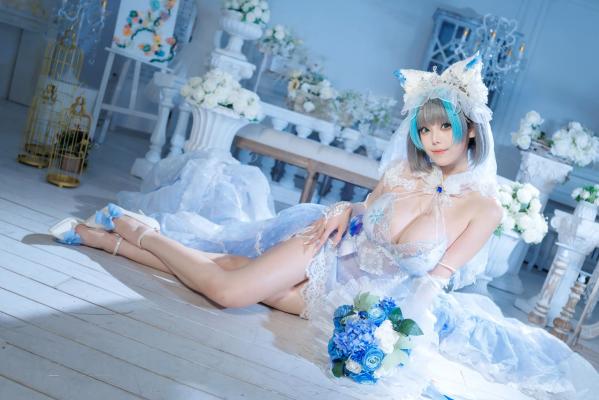    蜜汁猫裘 柴郡花嫁Cosplay高清美图，碧蓝航线角色扮演，唯美婚纱诱惑，演绎纯欲猫娘风情[125P]第19张图片
