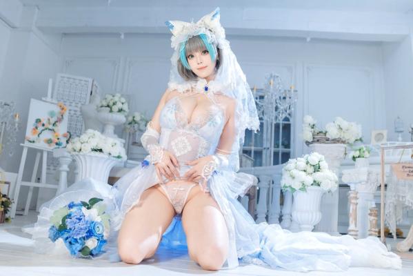    蜜汁猫裘 柴郡花嫁Cosplay高清美图，碧蓝航线角色扮演，唯美婚纱诱惑，演绎纯欲猫娘风情[125P]第23张图片