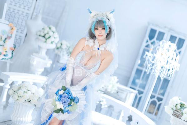    蜜汁猫裘 柴郡花嫁Cosplay高清美图，碧蓝航线角色扮演，唯美婚纱诱惑，演绎纯欲猫娘风情[125P]第24张图片
