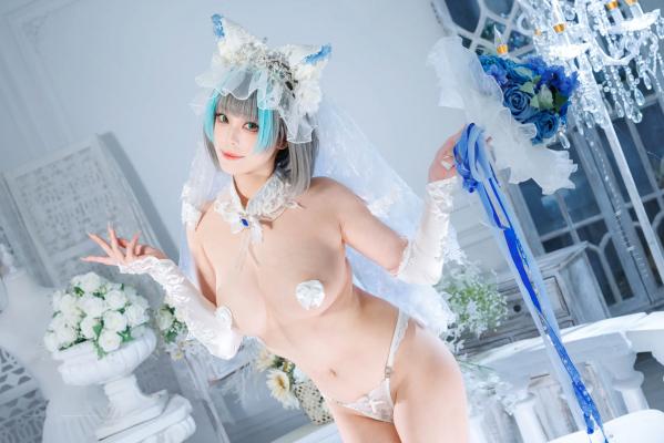    蜜汁猫裘 柴郡花嫁Cosplay高清美图，碧蓝航线角色扮演，唯美婚纱诱惑，演绎纯欲猫娘风情[125P]第33张图片