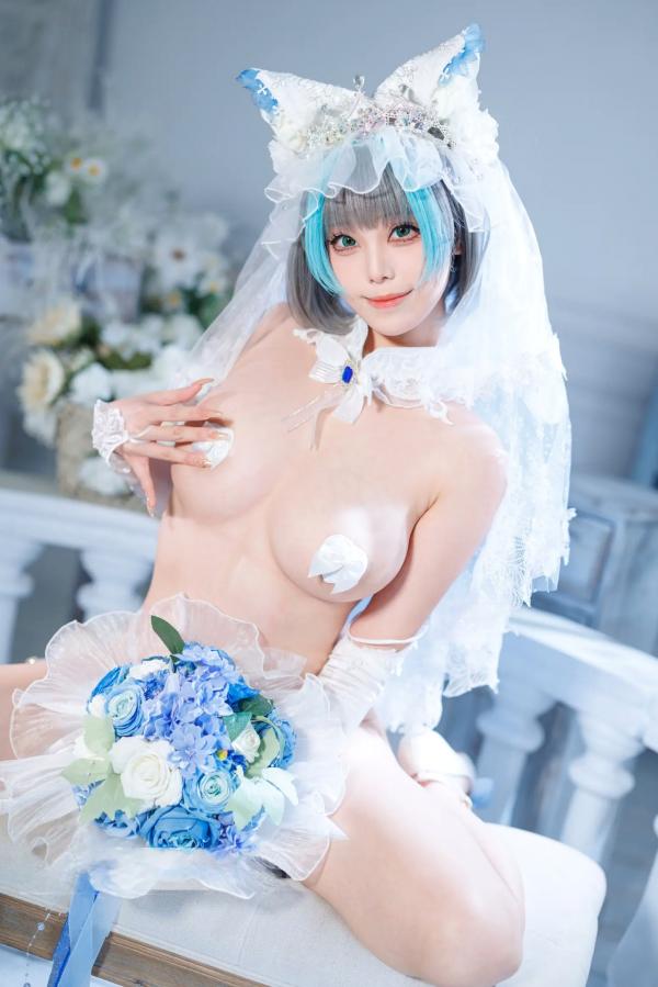    蜜汁猫裘 柴郡花嫁Cosplay高清美图，碧蓝航线角色扮演，唯美婚纱诱惑，演绎纯欲猫娘风情[125P]第35张图片