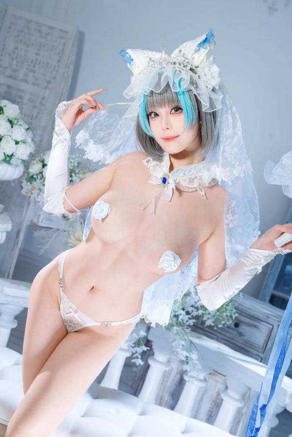    蜜汁猫裘 柴郡花嫁Cosplay高清美图，碧蓝航线角色扮演，唯美婚纱诱惑，演绎纯欲猫娘风情[125P]第38张图片