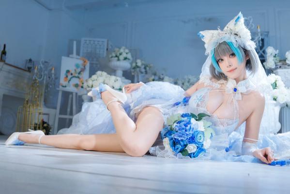    蜜汁猫裘 柴郡花嫁Cosplay高清美图，碧蓝航线角色扮演，唯美婚纱诱惑，演绎纯欲猫娘风情[125P]第83张图片