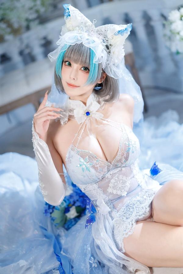    蜜汁猫裘 柴郡花嫁Cosplay高清美图，碧蓝航线角色扮演，唯美婚纱诱惑，演绎纯欲猫娘风情[125P]第84张图片