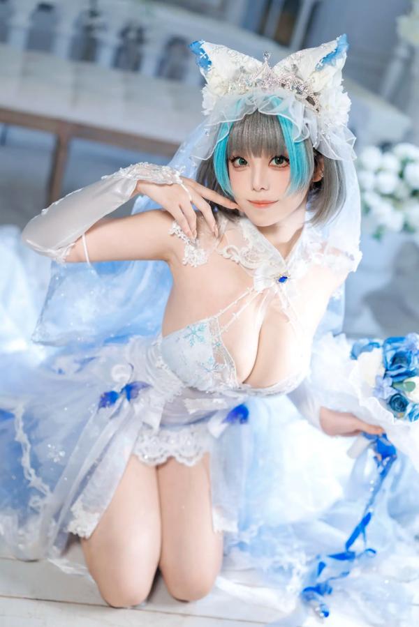    蜜汁猫裘 柴郡花嫁Cosplay高清美图，碧蓝航线角色扮演，唯美婚纱诱惑，演绎纯欲猫娘风情[125P]第86张图片